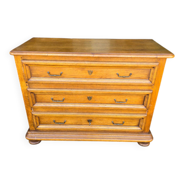 Antique oak chest of drawers with three drawers in Louis XIII style.