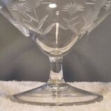 3 antique champagne coupes in engraved crystal with large daisies.