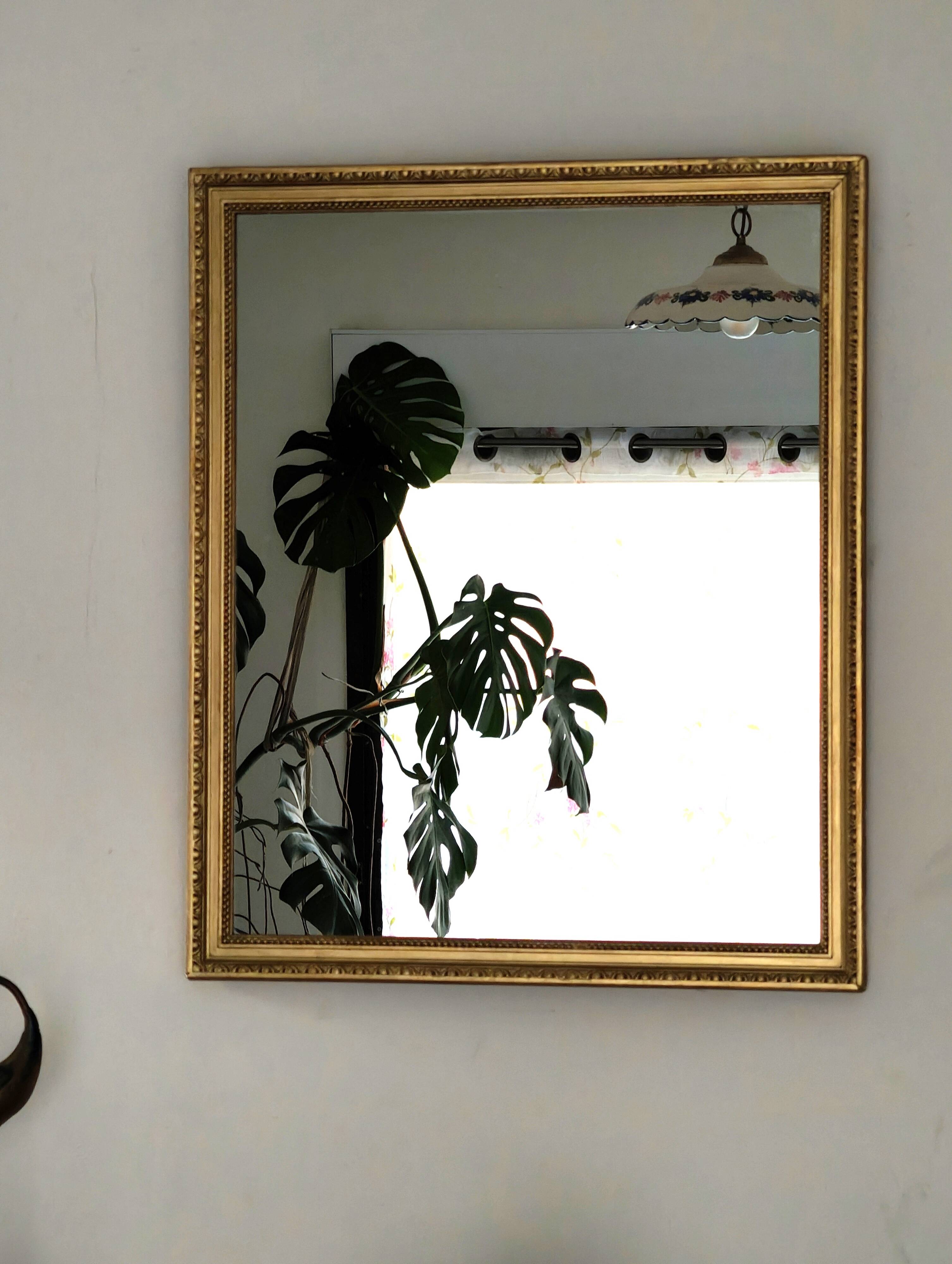 Antique mirror with a gilded frame and beaded border.