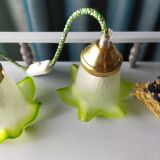 Duo of green tulip lamps