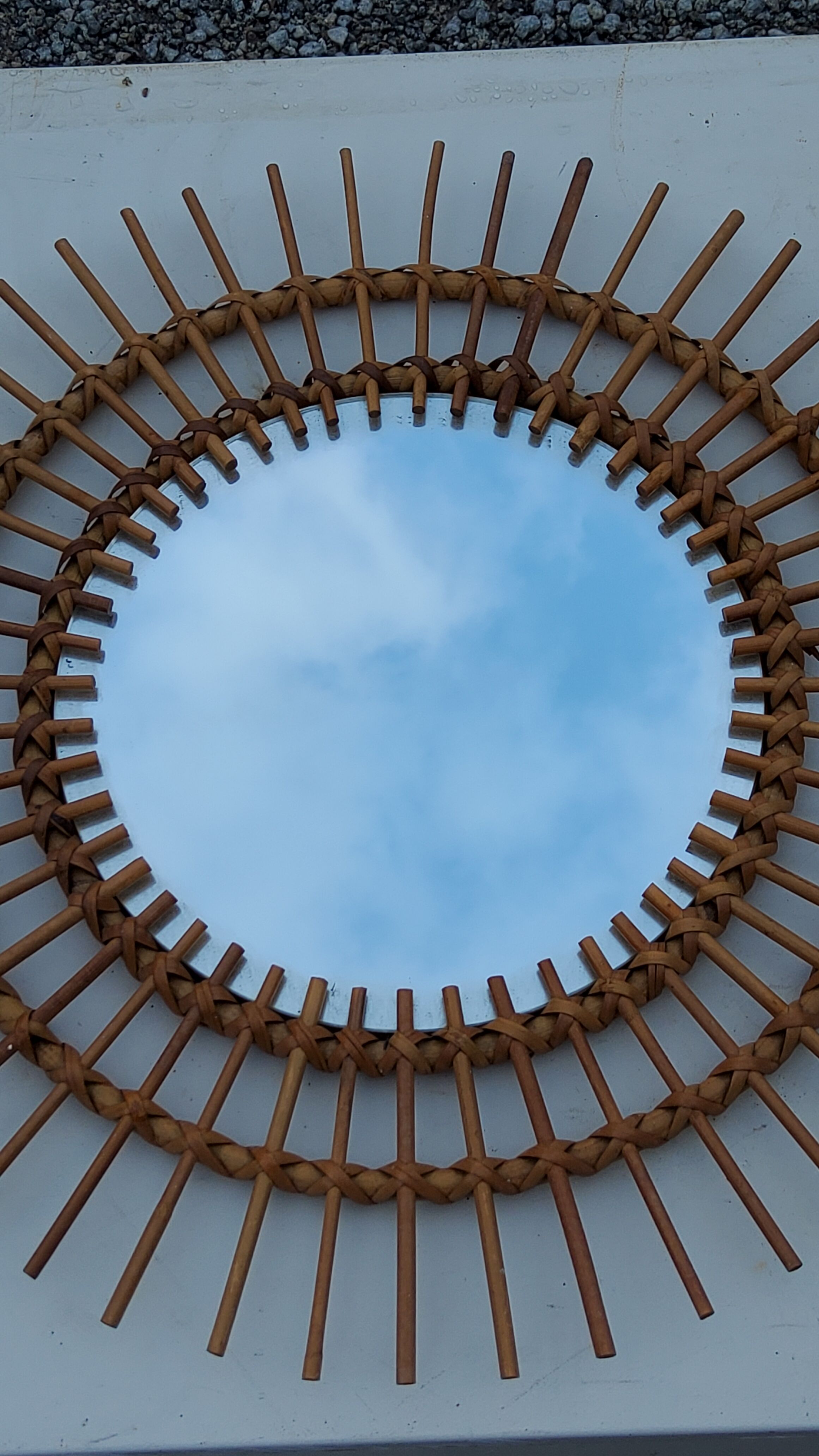 Sun mirror of the 50s in rattan