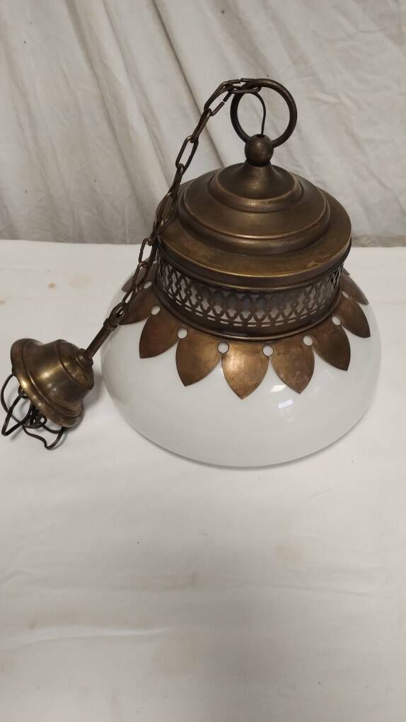Vintage bronze and opaline pendant light