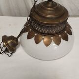 Vintage bronze and opaline pendant light