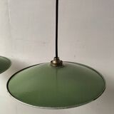 Pair of enamelled metal pendant lights