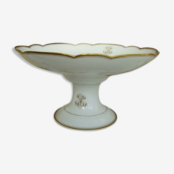 Stand cake plate in monogrammed fine porcelain