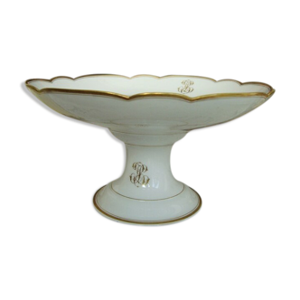 Assiette à gâteau sur pied en porcelaine fine monogrammée