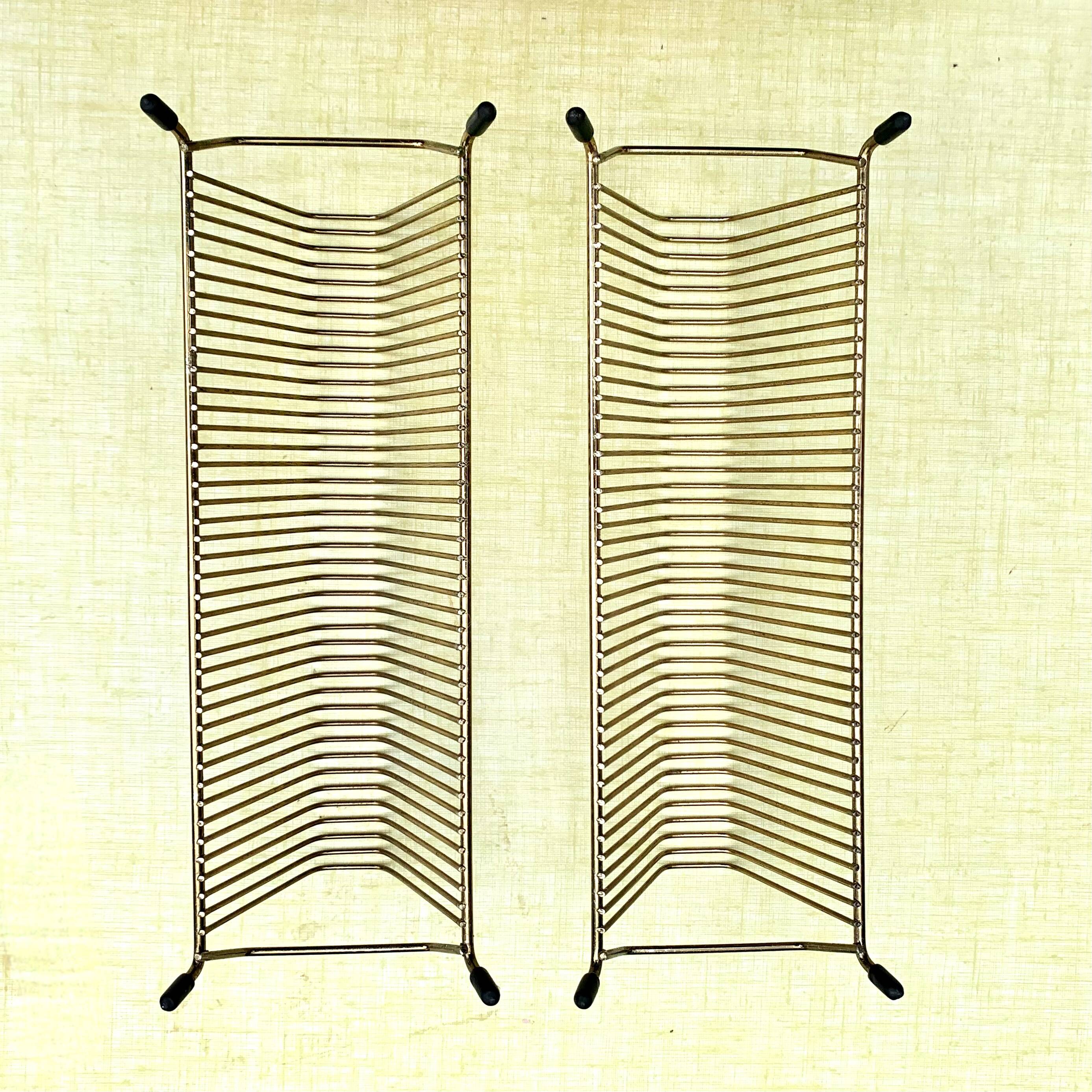 Pair of vintage record holders in gilded brass - for 80 vinyls