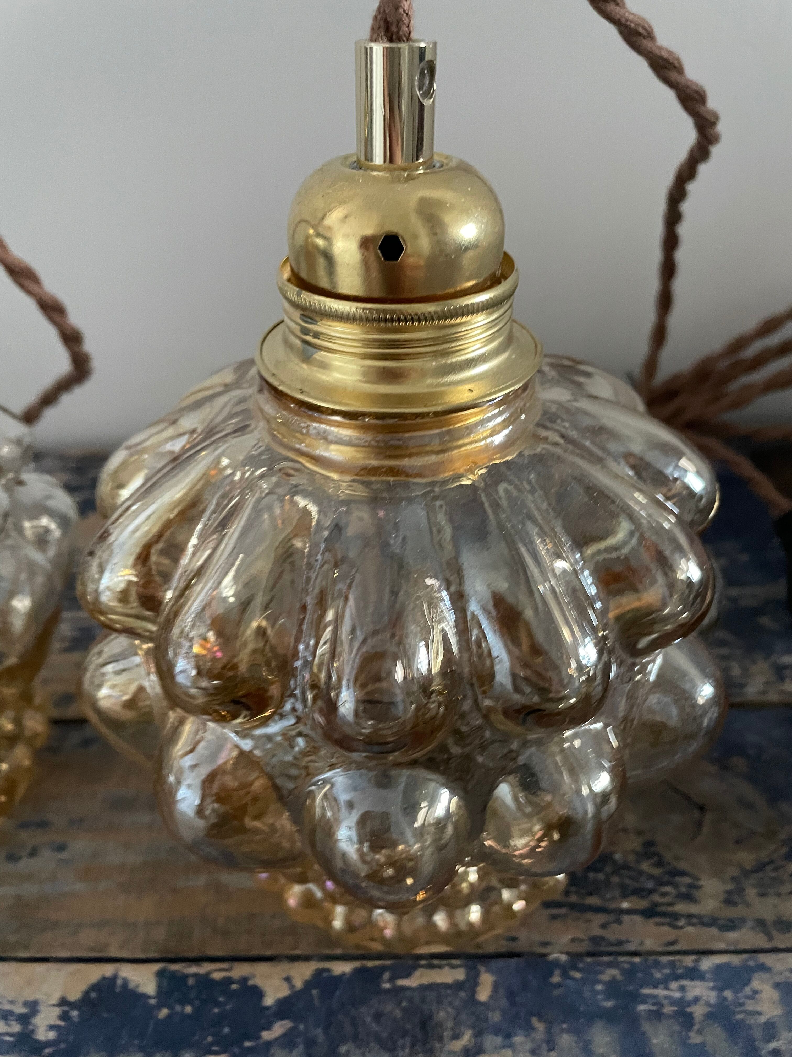 Set of two new electrified amber glass walking lamps