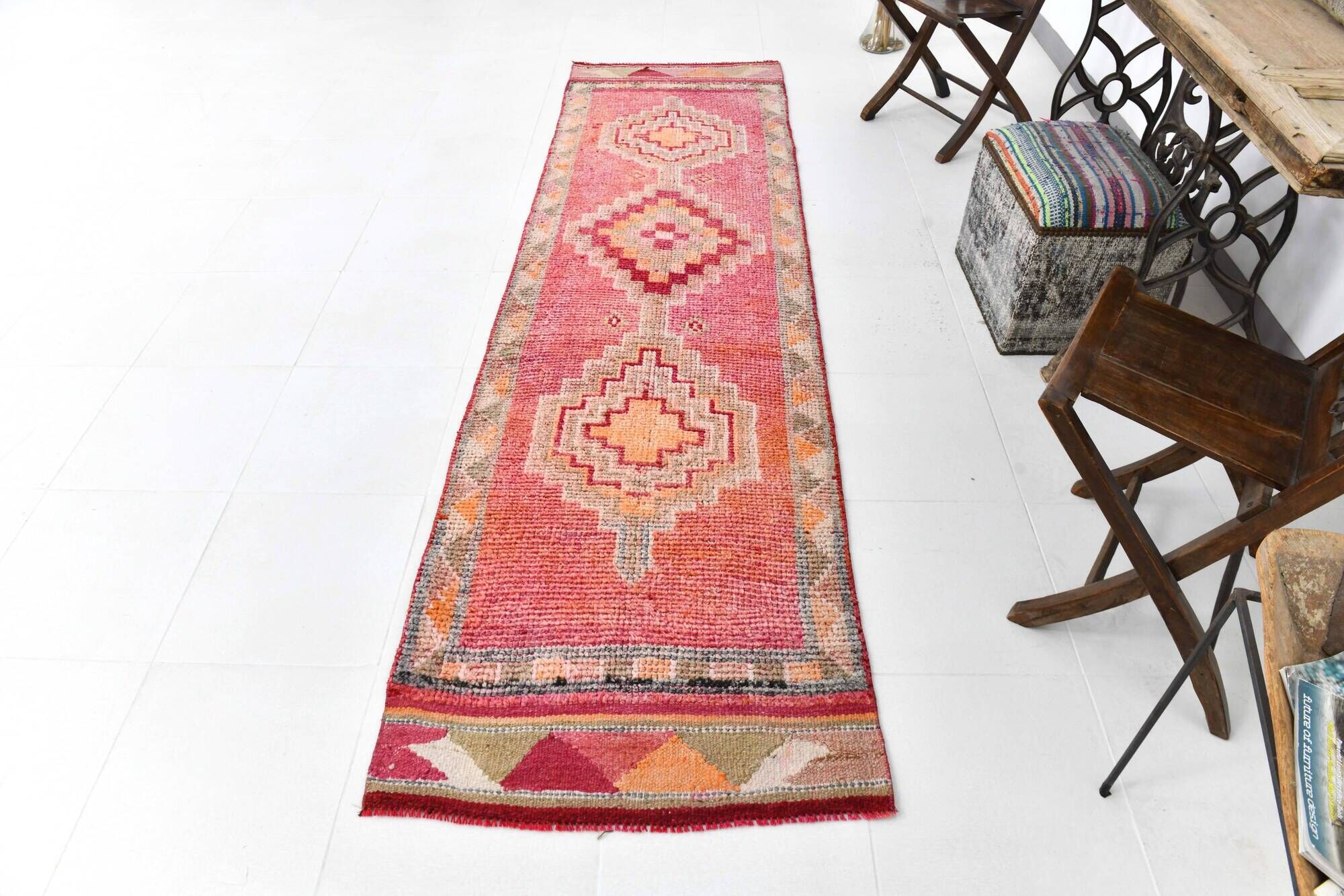 3x9 soft pastel pink vintage runner rug, 81x292cm sk 23329 free shipping