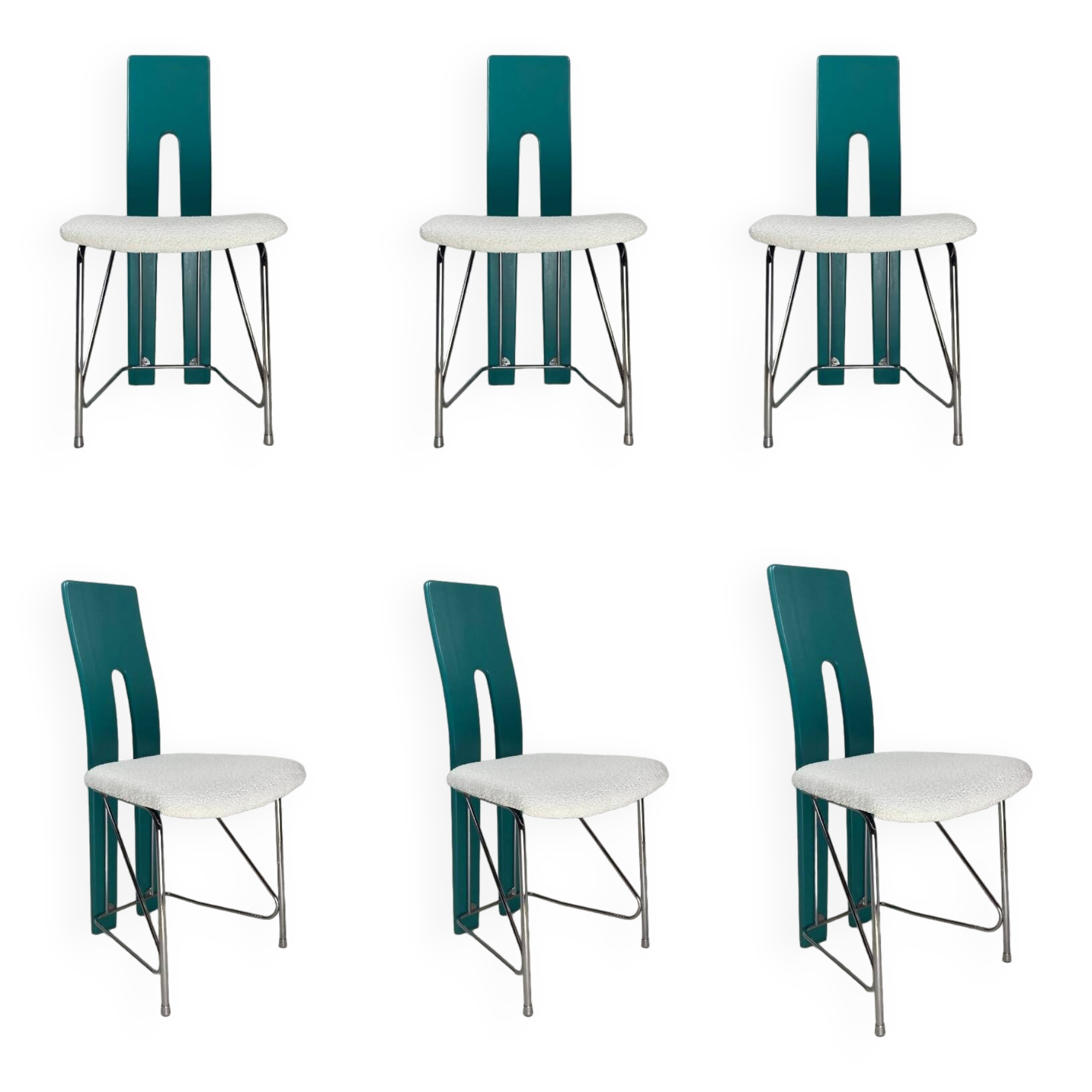 Set of 6 Memphis dining chairs in bouclé, 1980s