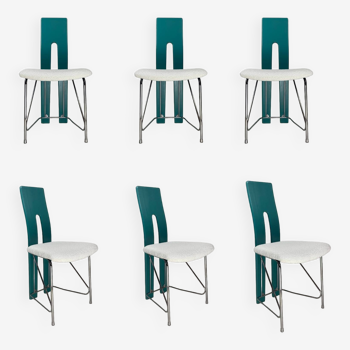 Set of 6 Memphis dining chairs in bouclé, 1980s
