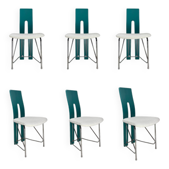 Set of 6 Memphis dining chairs in bouclé, 1980s