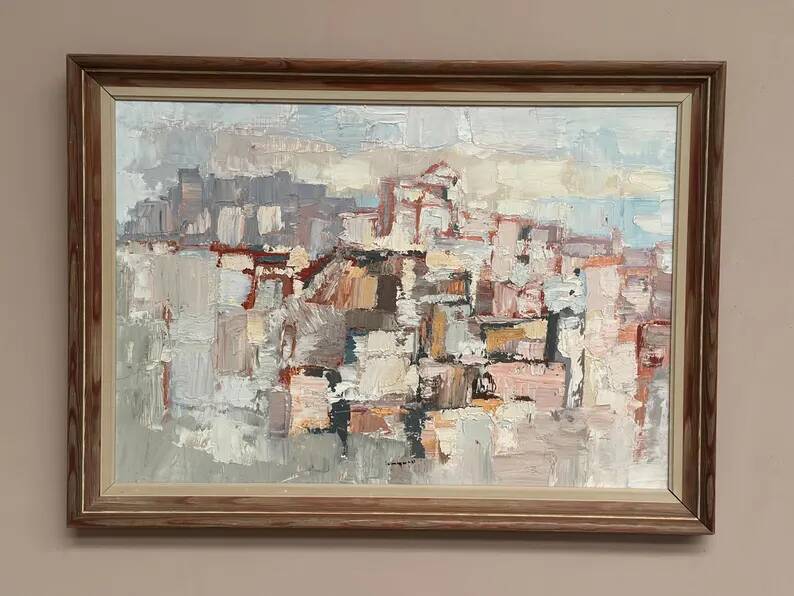 Original Swedish Oil on Panel – “Composition” by Gösta Calmayer – Signed – Dated 1961 – Vintage & Framed – 62 × 45 cm (24.4" × 17.7")