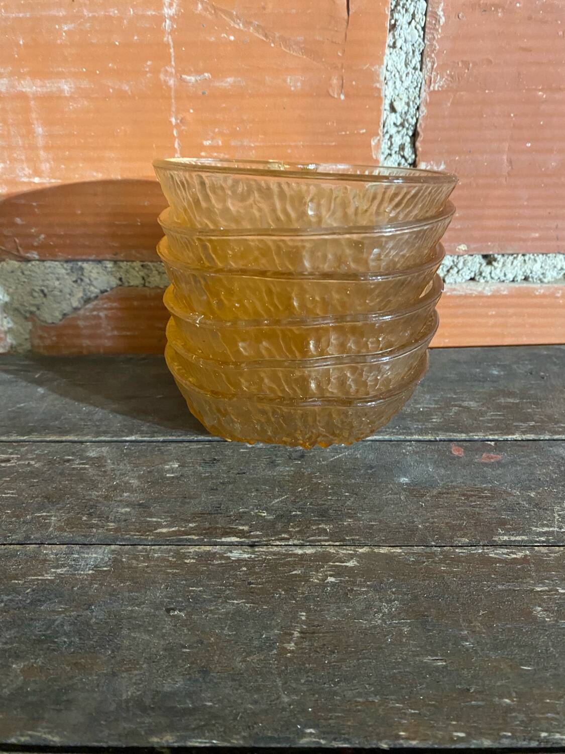 6 Antique Moulded Glass Bowls Pink Amber Apple Shape Vintage #D515