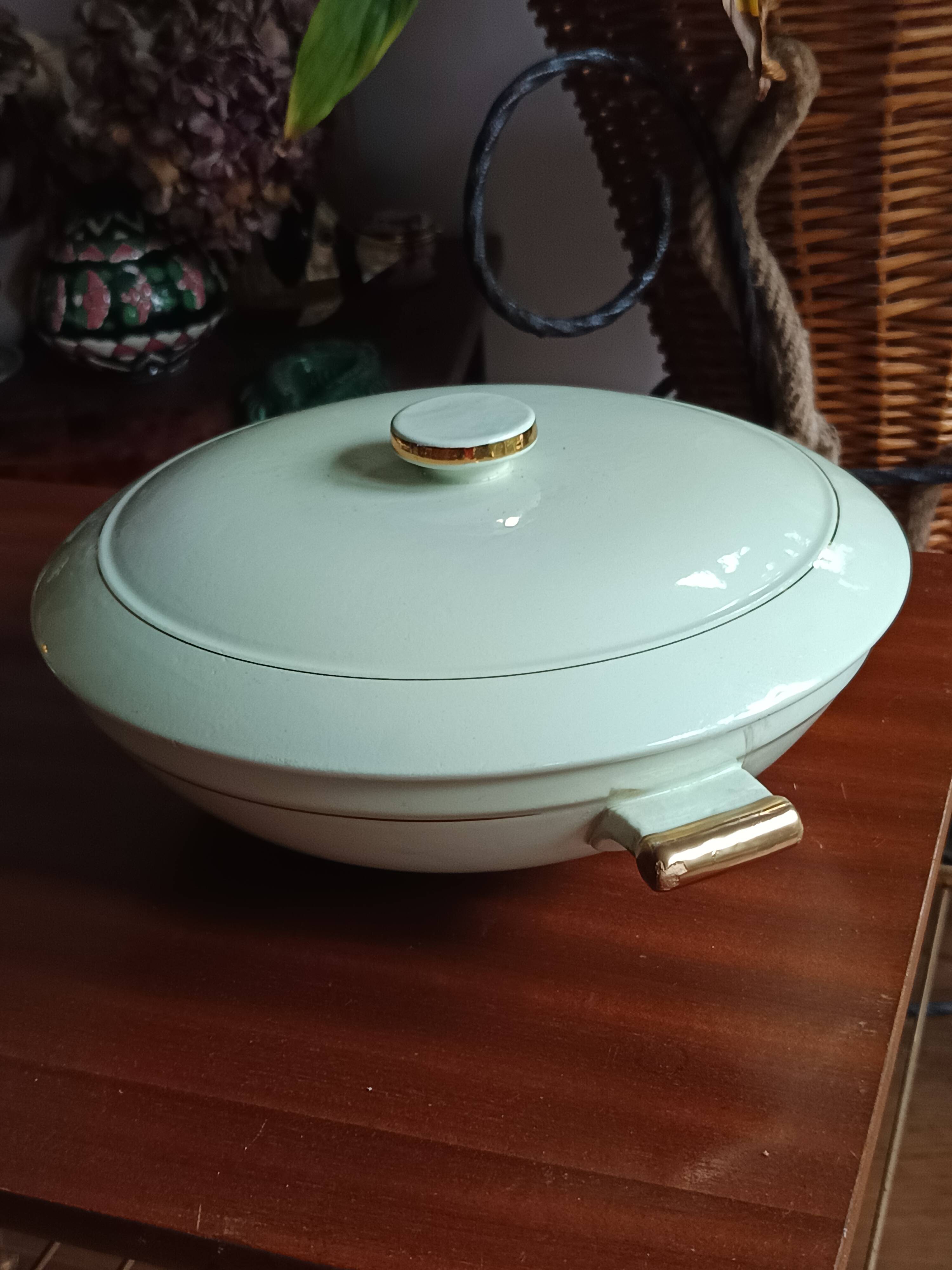 Vegetable dish with 2 platters and 2 small dishes, Salins earthenware, pale green Opaceline