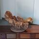 Sculptural wooden centrepiece, organic bowl, brutalist.