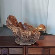 Sculptural wooden centrepiece, organic bowl, brutalist.