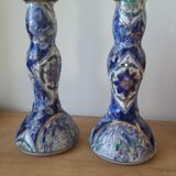 Vintage-style blue and gold floral ceramic candlesticks CHMR