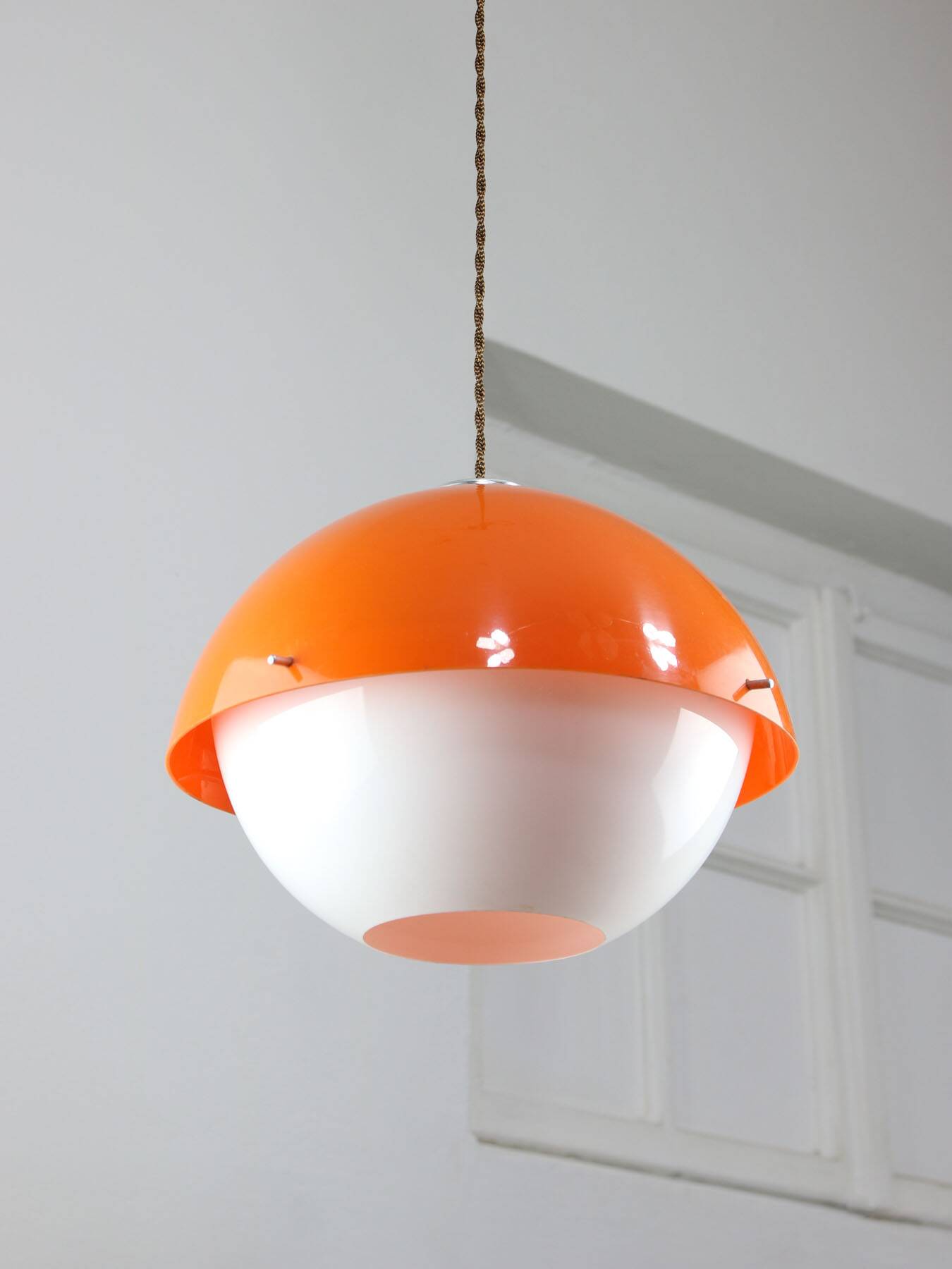 Space Age Italian Orange Plexiglass Pendant Lamp, 1970s