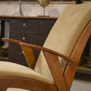 Scandinavian armchair and two 1960s ottomans.