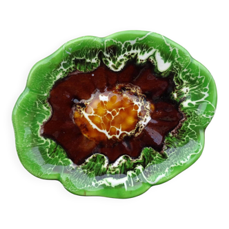 Plat vintage français en faïence de Vallauris à glaçure verte