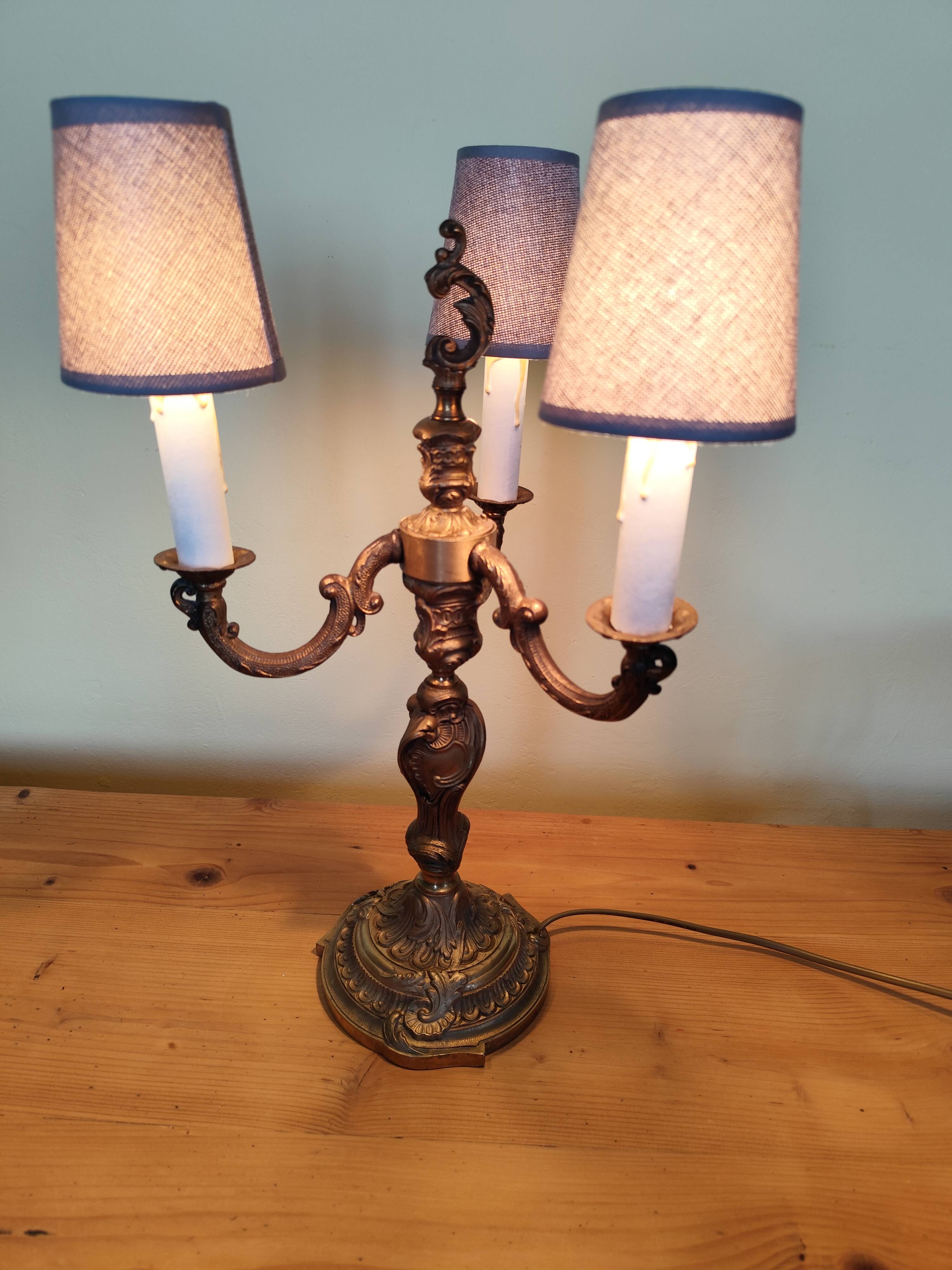 bronze 3-light chandelier, rococo style desk lamp