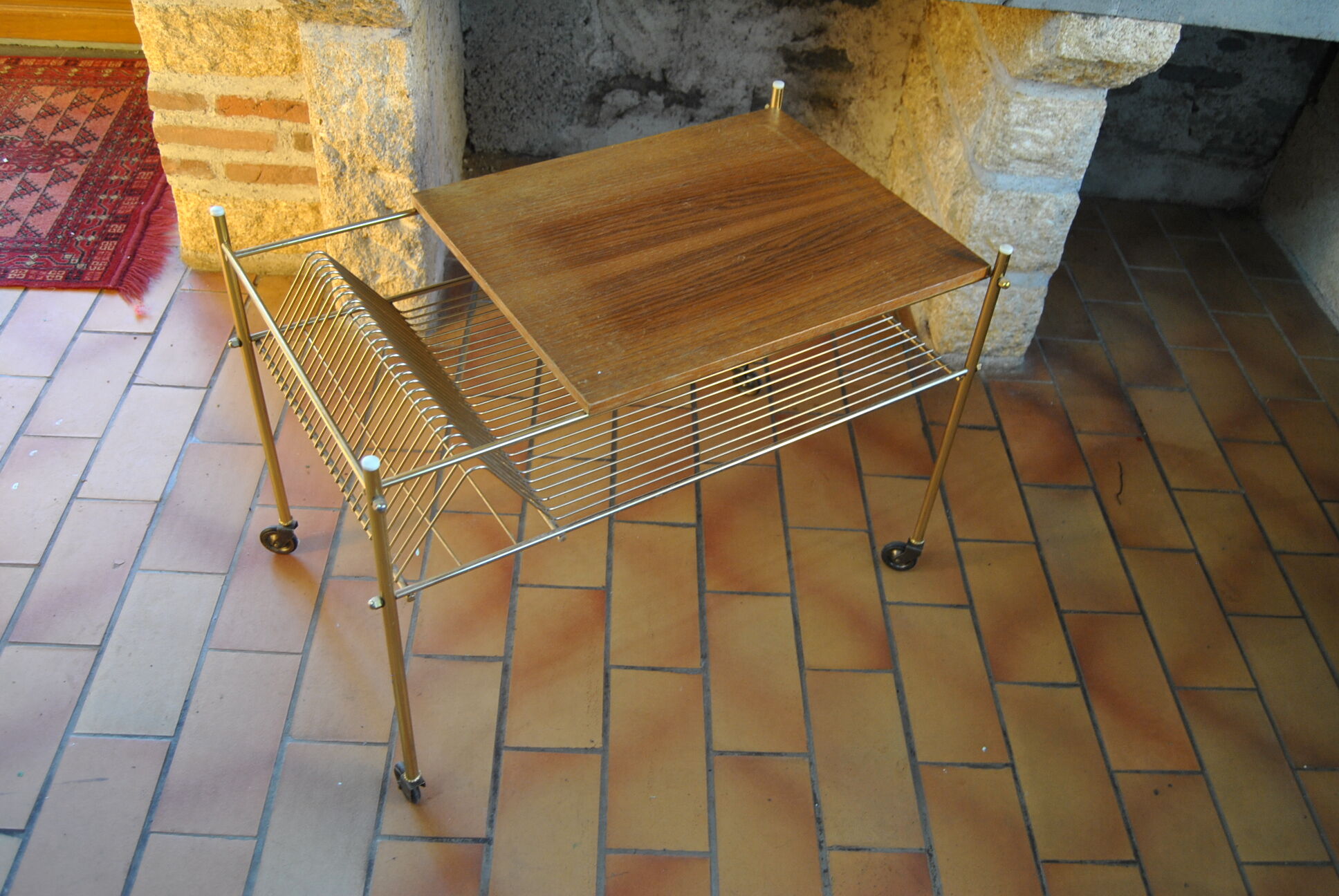Vinyl storage cabinet with vintage wheels 70s