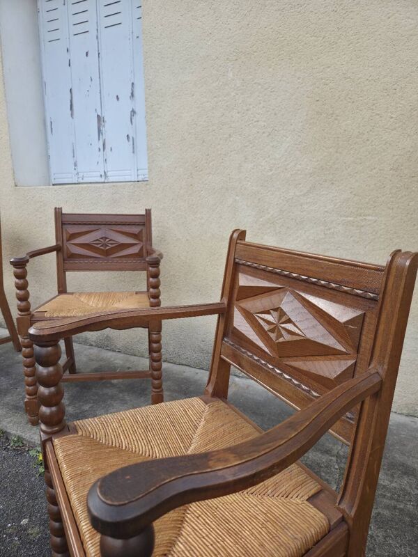 4 fauteuils neo-basque bois tourné