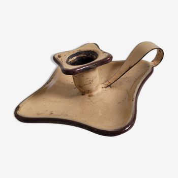 Beige brown enamelled candle holder