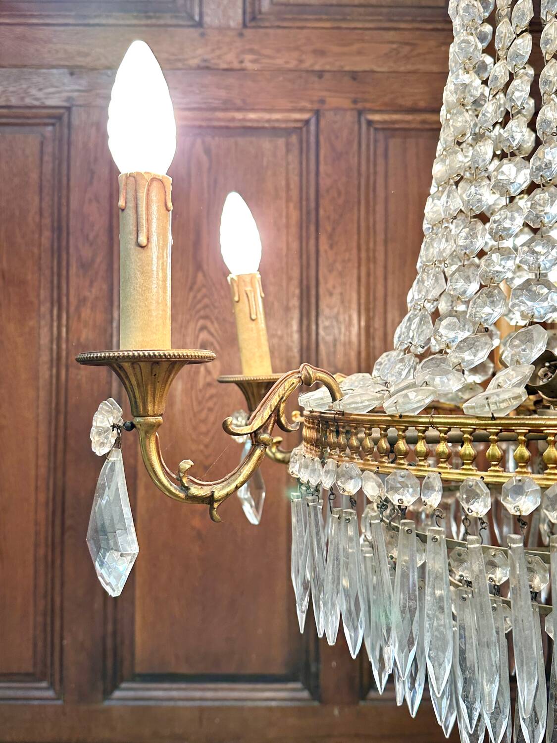 Louis XVI style hot air balloon chandelier with tassels
