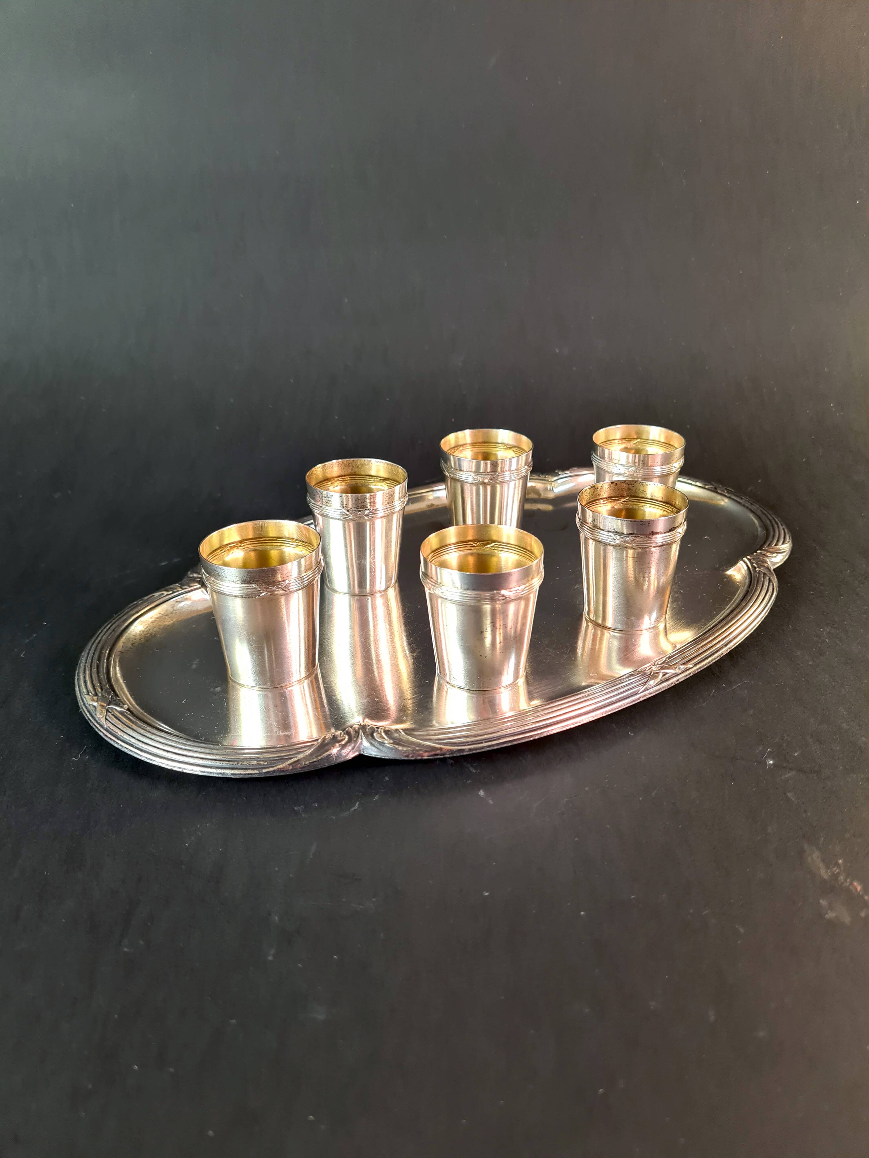 Élégance à l’ancienne : Service à vodka en métal argenté