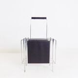 Zeitungsständer aus Chrom und schwarzem Leder