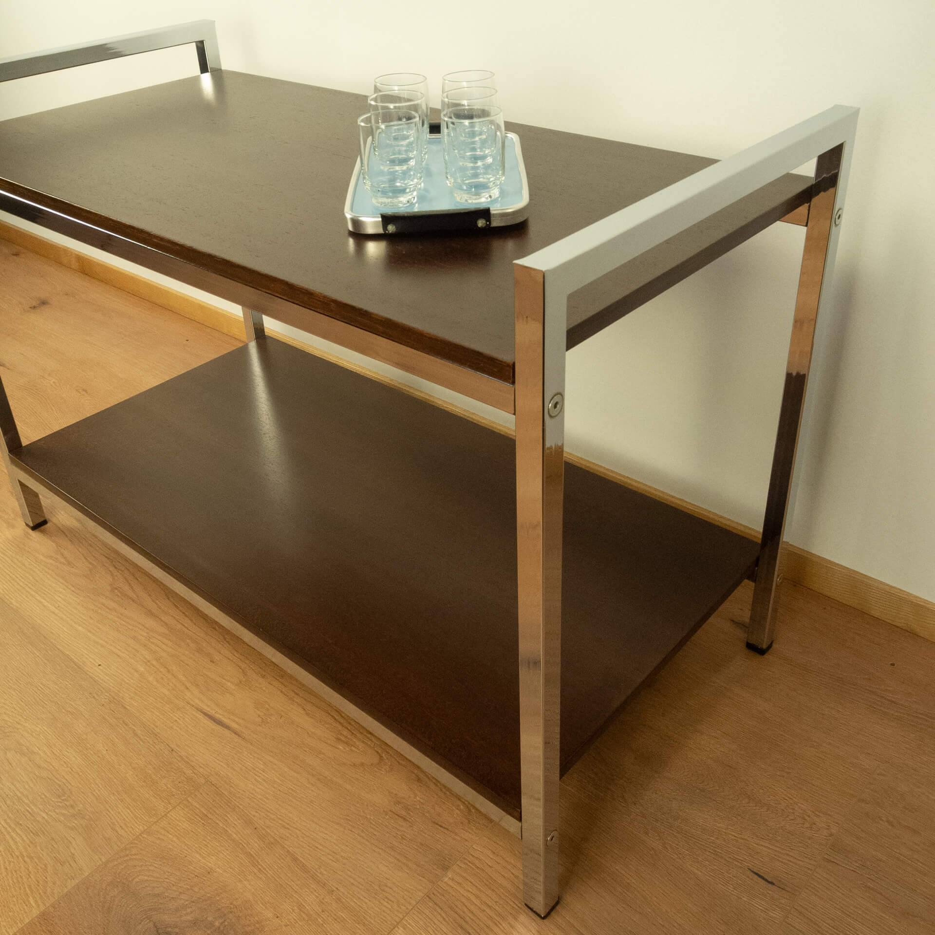 Shelf, chrome, stained mahogany, vintage from the 60s