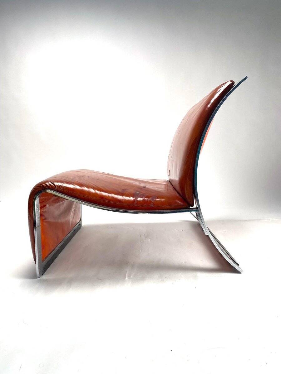 Set of Chromed Metal and Leather Armchairs by Vittorio Introini for Saporiti, 1965