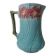 Antique Art Deco turquoise flowered slipware jug vase