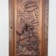 Old carved wooden door panel bas relief hunting scene (oak)