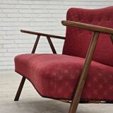 1960s, Danish 2-seater sofa, red furniture fabric, beech wood.