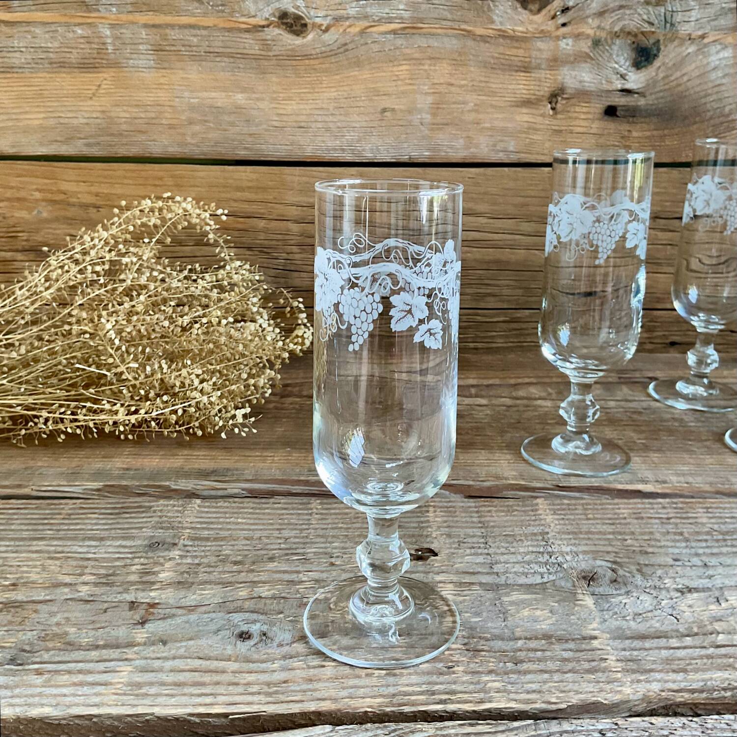 5 vintage grape flutes