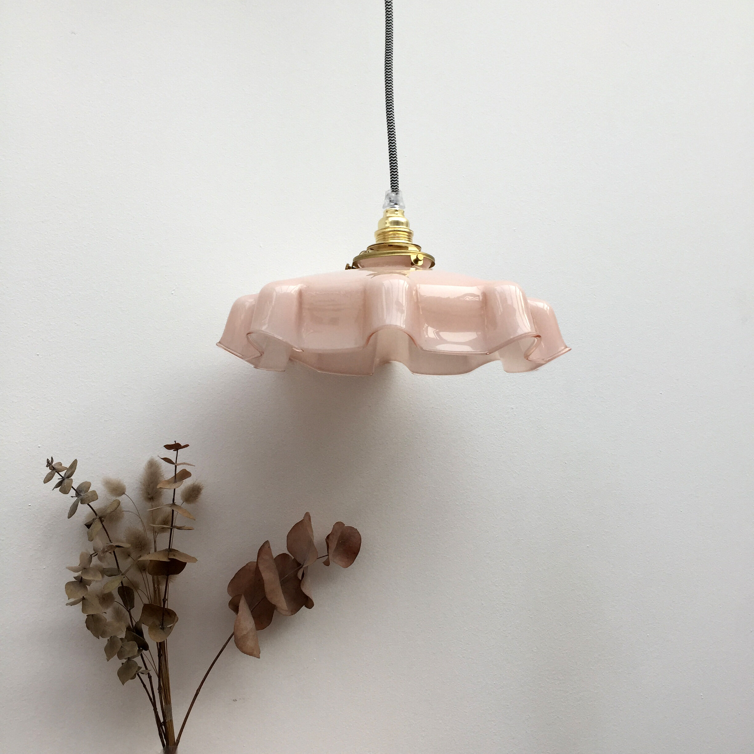 Pale pink opaline hanging lamp