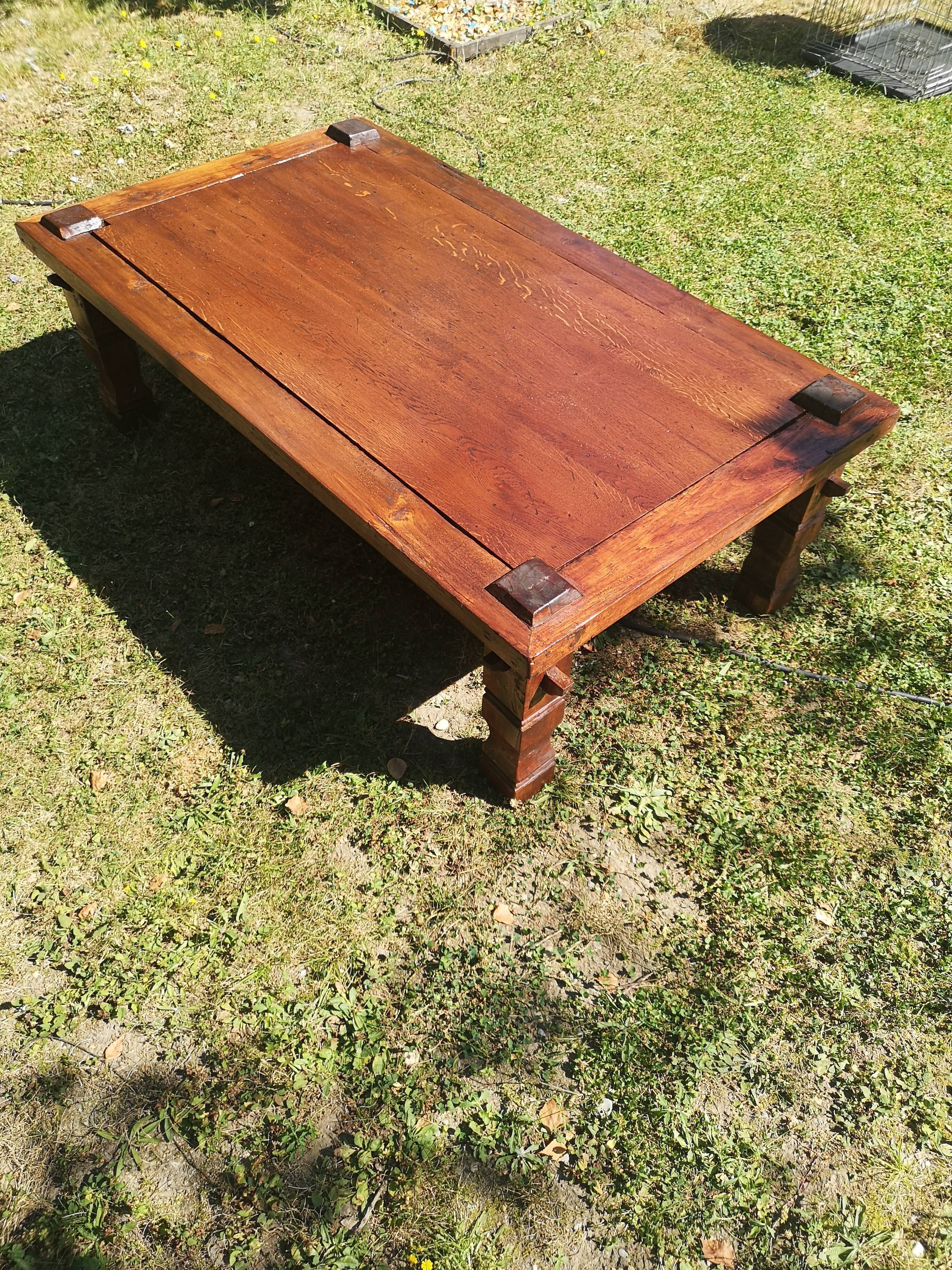 Brutalist solid oak coffee table from the 1950s