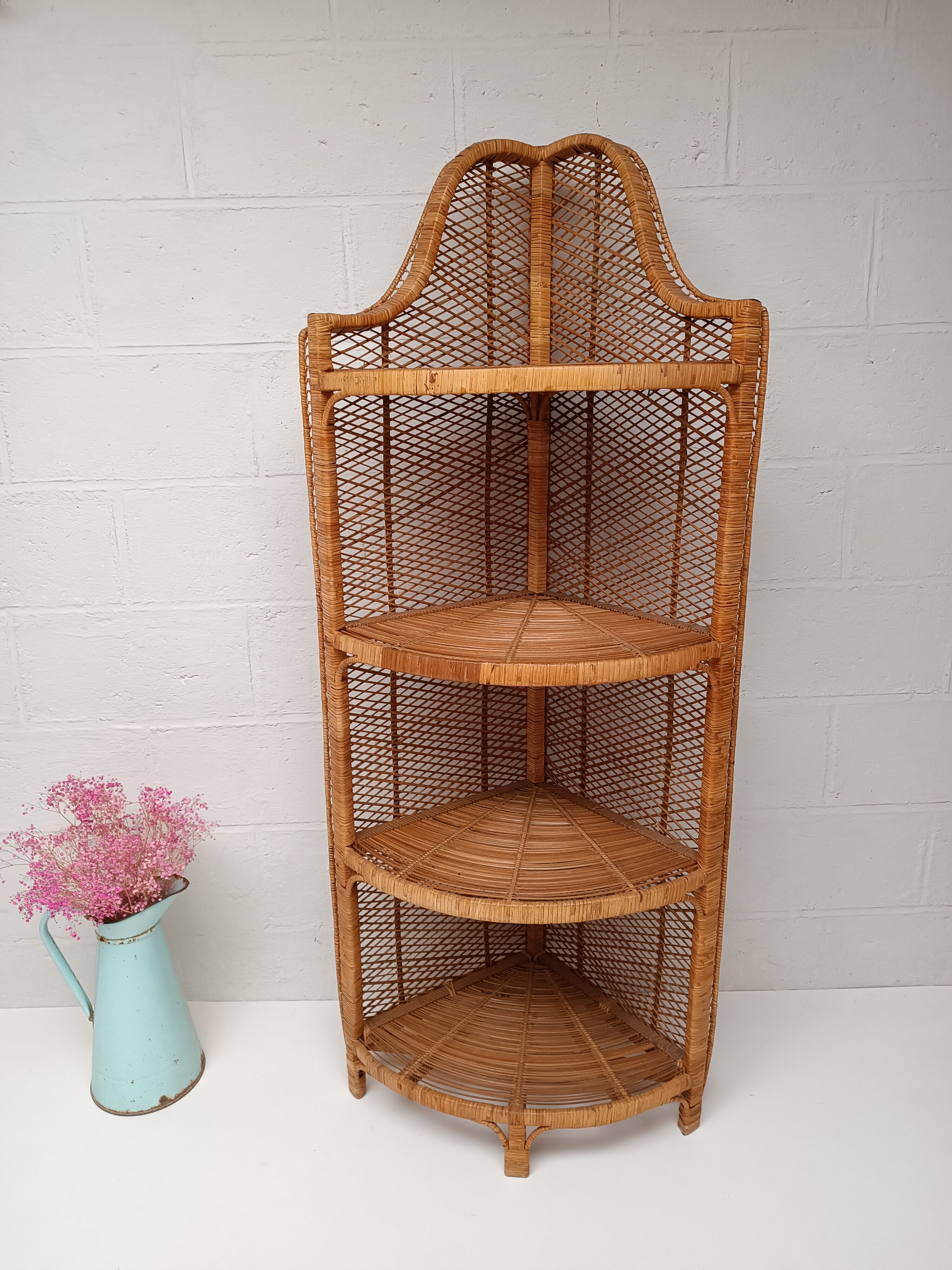 Tall rattan shelf