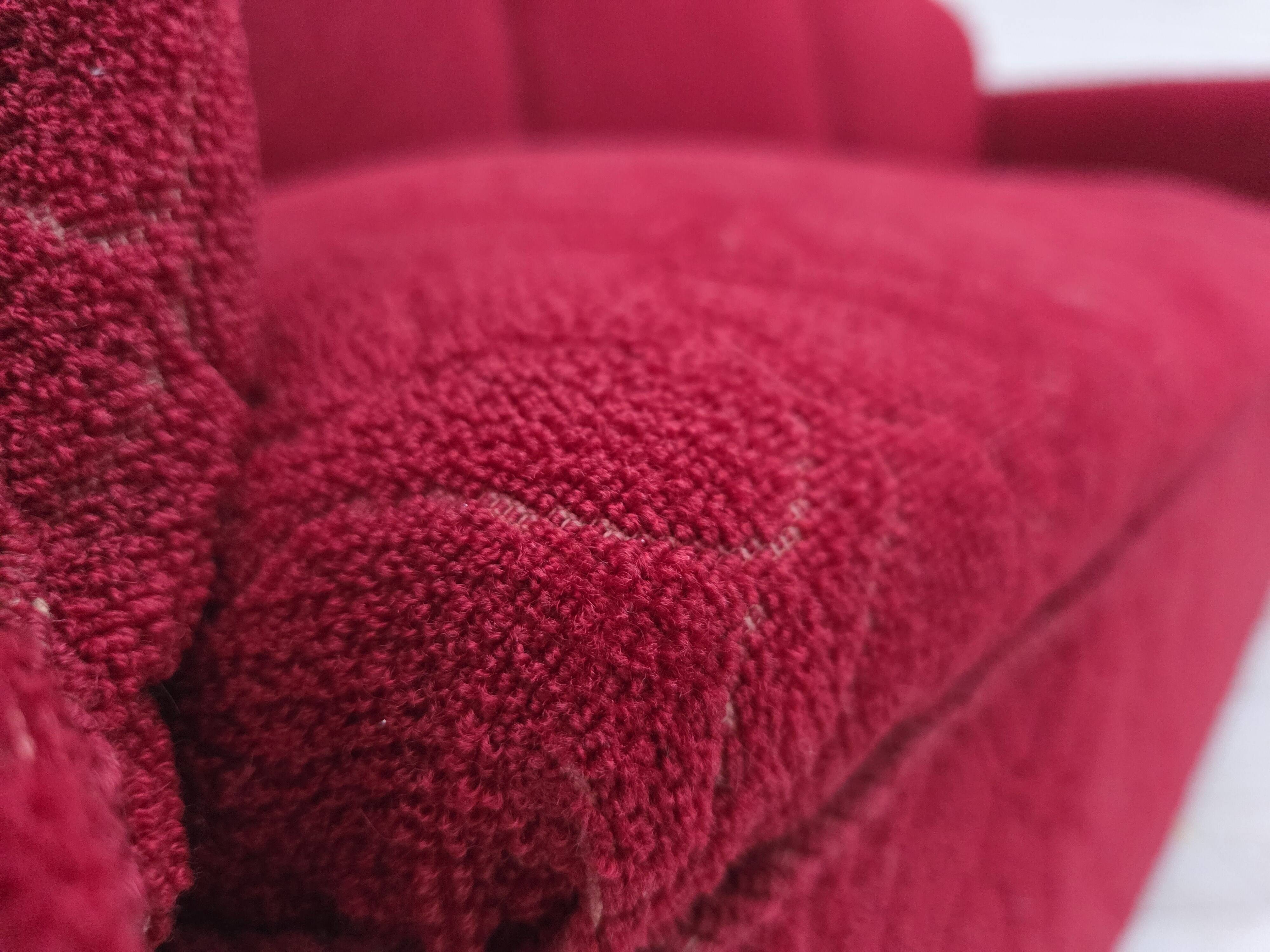 1950s, Danish 3-seater sofa, red and light grey furniture wool, oak wood.