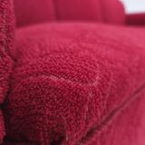 1950s, Danish 3-seater sofa, red and light grey furniture wool, oak wood.