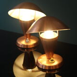 Pair of Bauhaus style mushroom lamps in copper metal.