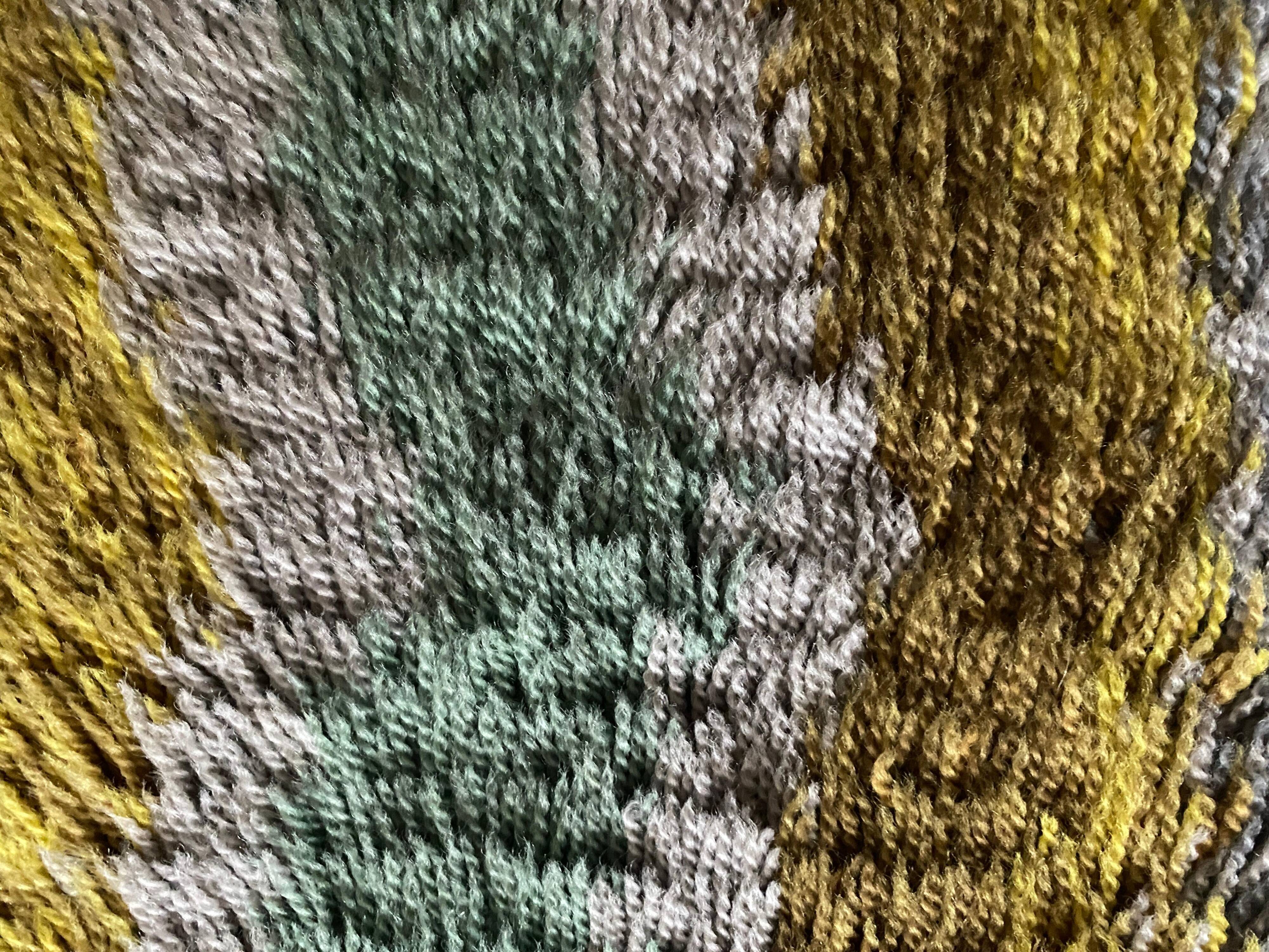 Mid-century Modern High Pile, Yellow, Aquamarine & Grey Rya Rug, Sweden, 1960s