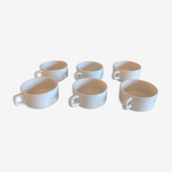 Suite of six white cups bistro vintage years 70-80s