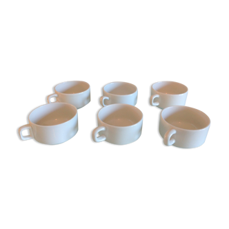 Suite of six white cups bistro vintage years 70-80s