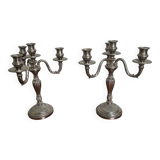 Pair of Louis XVI style candlesticks in silver-plated bronze