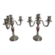 Pair of Louis XVI style candlesticks in silver-plated bronze
