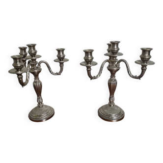 Pair of Louis XVI style candlesticks in silver-plated bronze